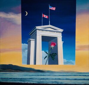 Peace Arch, an acrylic painting by Denis Nokony, celebrating the unity and friendship between Canada and the United States