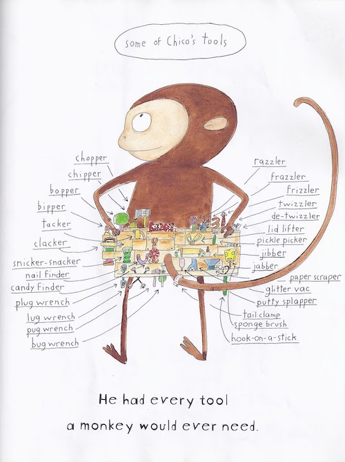 Chico's well stocked tool belt from Chris Monroe's book Monkey with a Tool Belt
