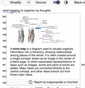 Sample of Mind Mapping information from Discover on Simplify Page.