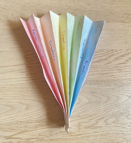Paper fan, decorated with your words of strength.