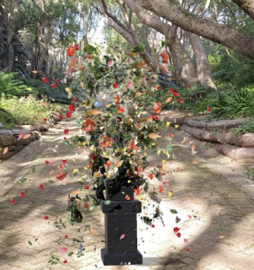 Exploding vase of flowers, as a part of Ori Gersht's Forget Me Not responsive AR art.