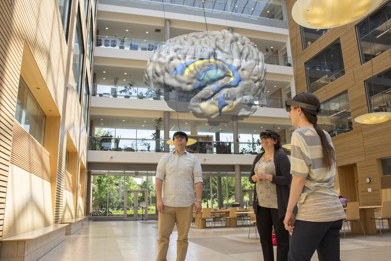Students observing the Holobrain at UBC.