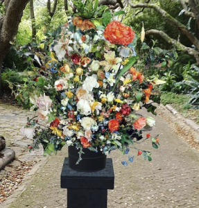 Ori Gersht's Forget Me Not AR art flower arrangement.