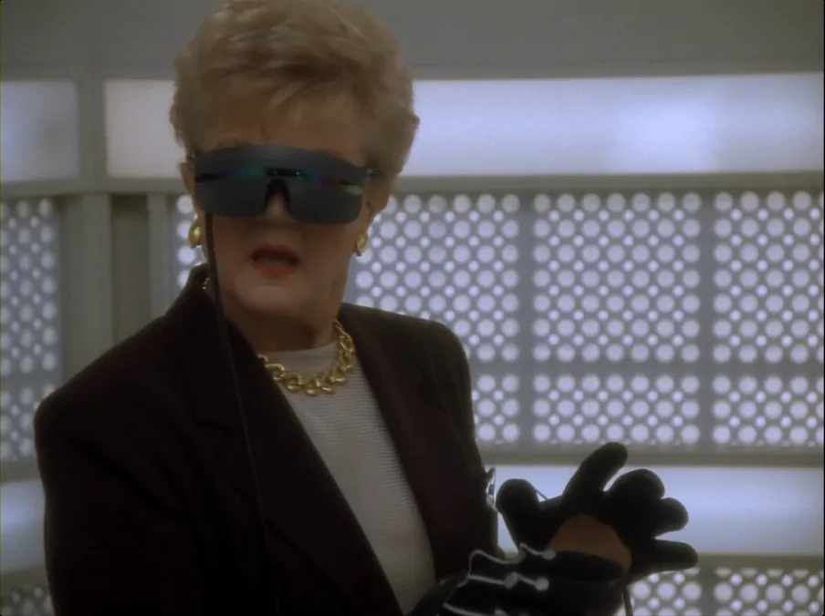 Jessica Fletcher in a VR headset as she solves a 1993 Murder She Wrote mystery.